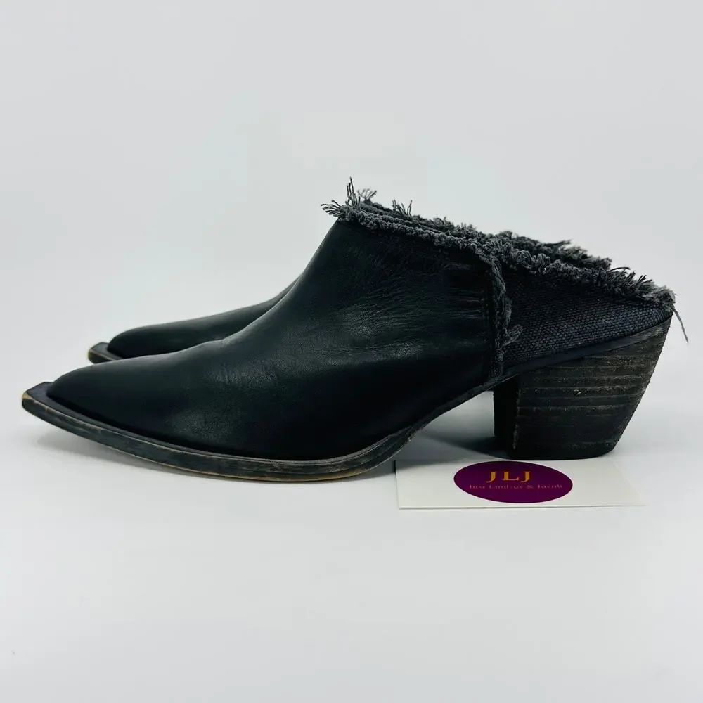 Free People Women's Wild Thing Black Leather Point Toe Mules Size 39 EU/ 8.5 US